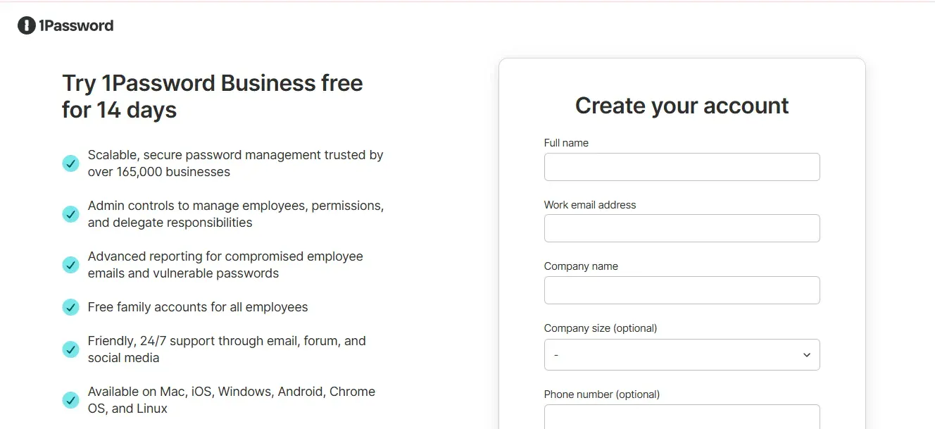 Create your 1password account