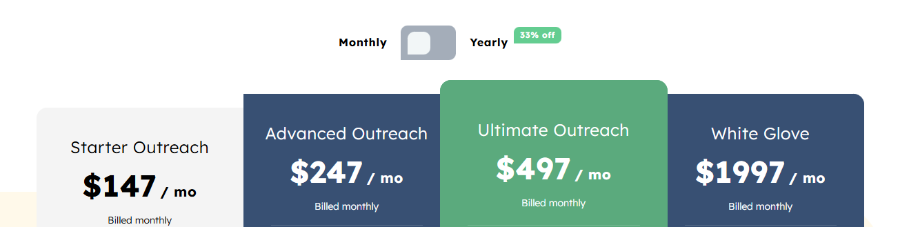 Just Reach Out Pricing Table