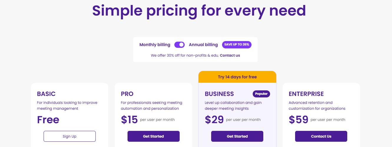 MeetGeek Pricing Table