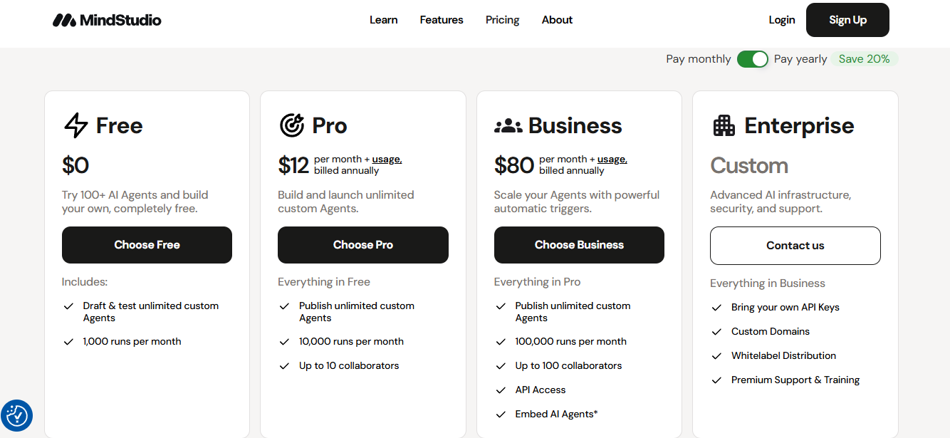 MindStudio Pricing Table