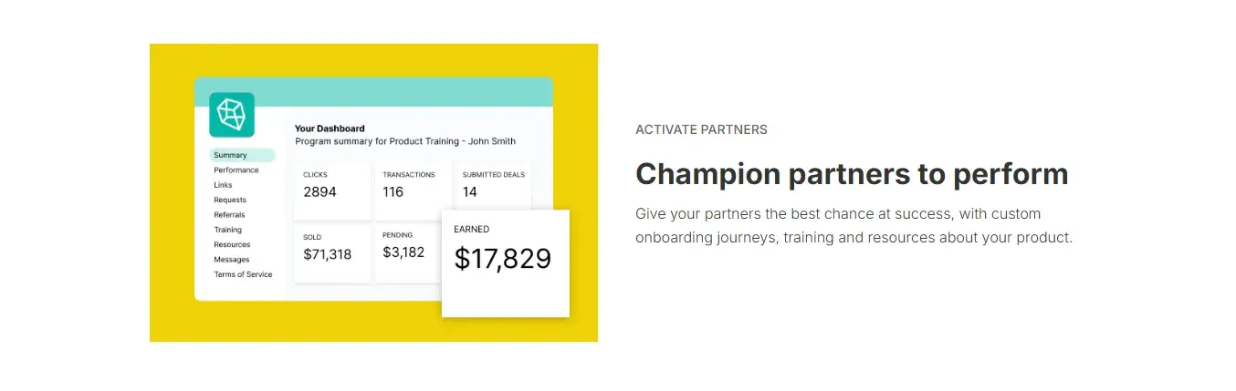 PartnerStack dashboard showcasing partner performance and revenue tracking