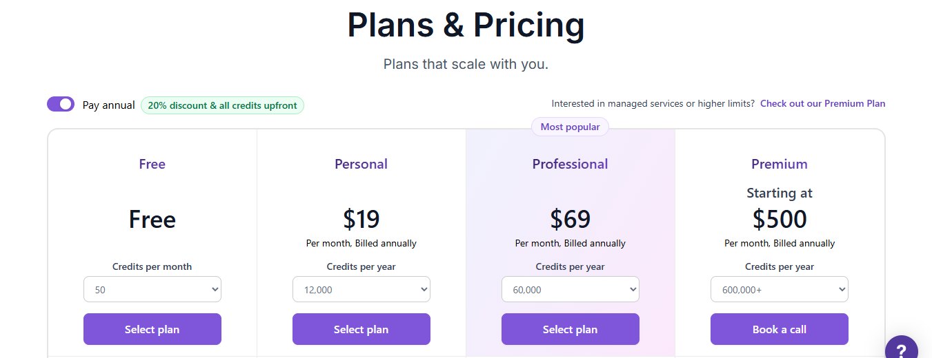 Browse AI Pricing Table