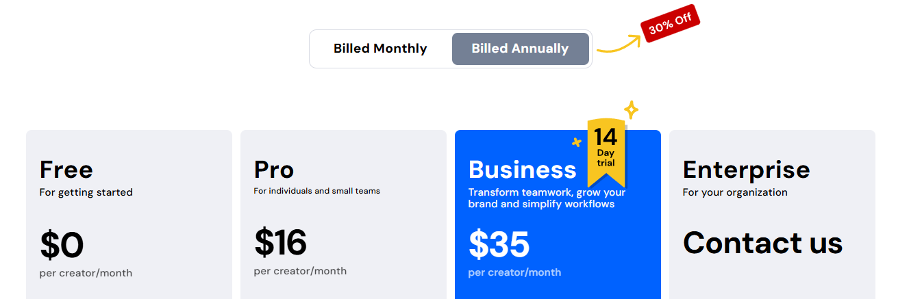Guidde Pricing Table