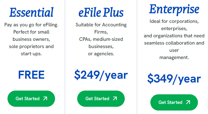 Tax1099 Pricing Table