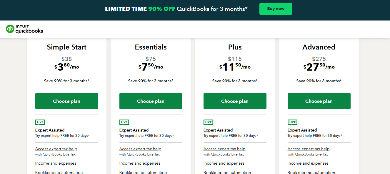quickbooks intuit pricing plans