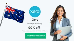 Xero 90% off promo with Australian flag and business team