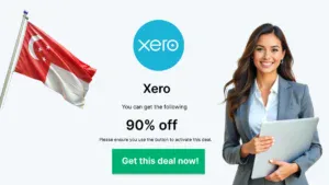 Xero 90% off for 4 months promo with Singapore flag and business owner