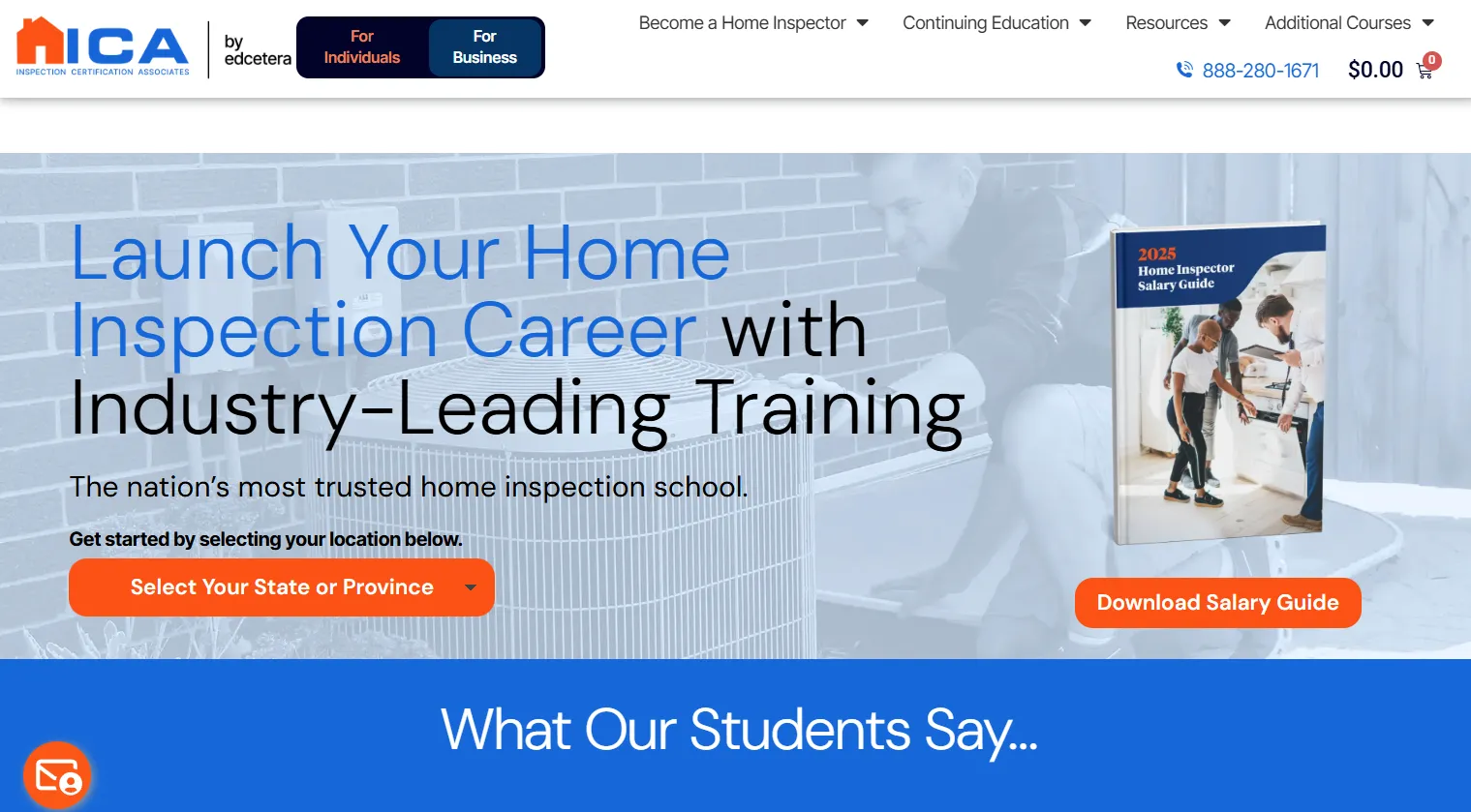 ICA Home Inspector Training dashboard
