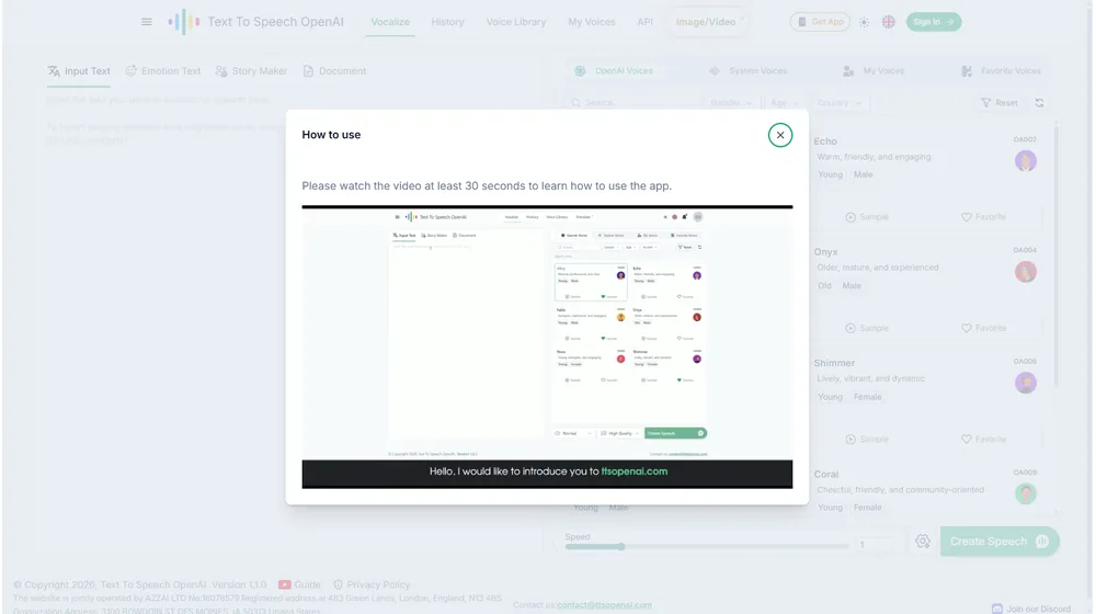 TTSOpenAI dashboard