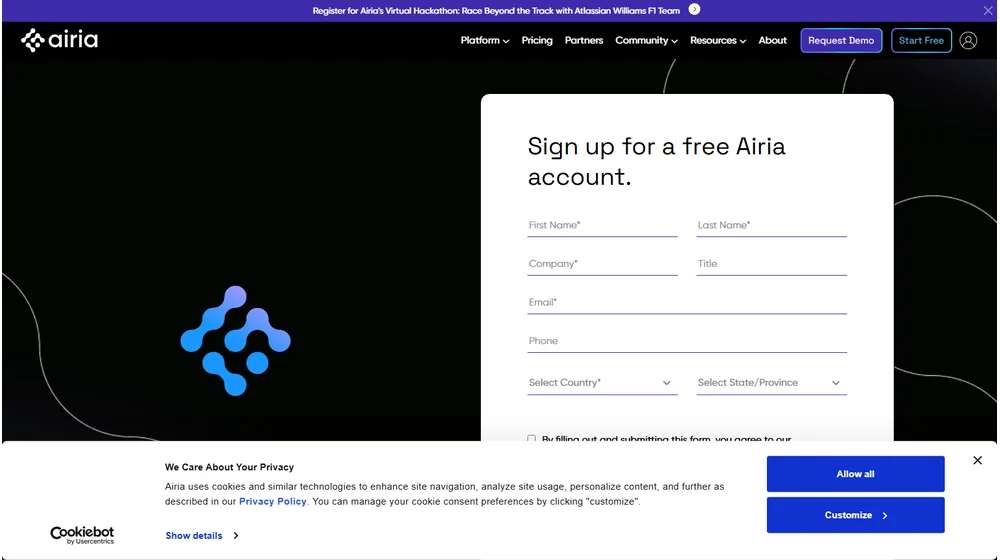 Airia dashboard