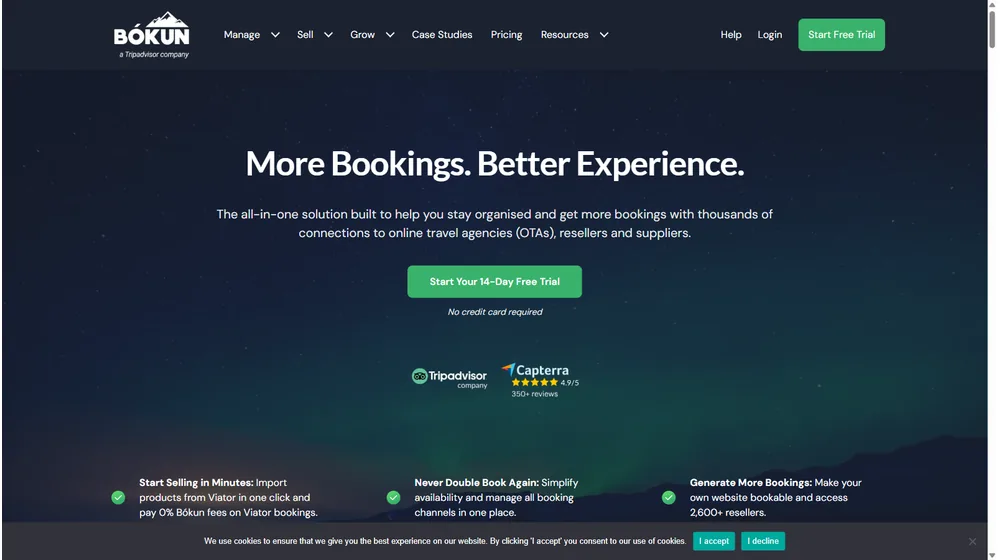 Bokun, a Tripadvisor company dashboard