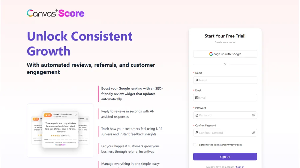 Canvas® Score by Roya.com dashboard