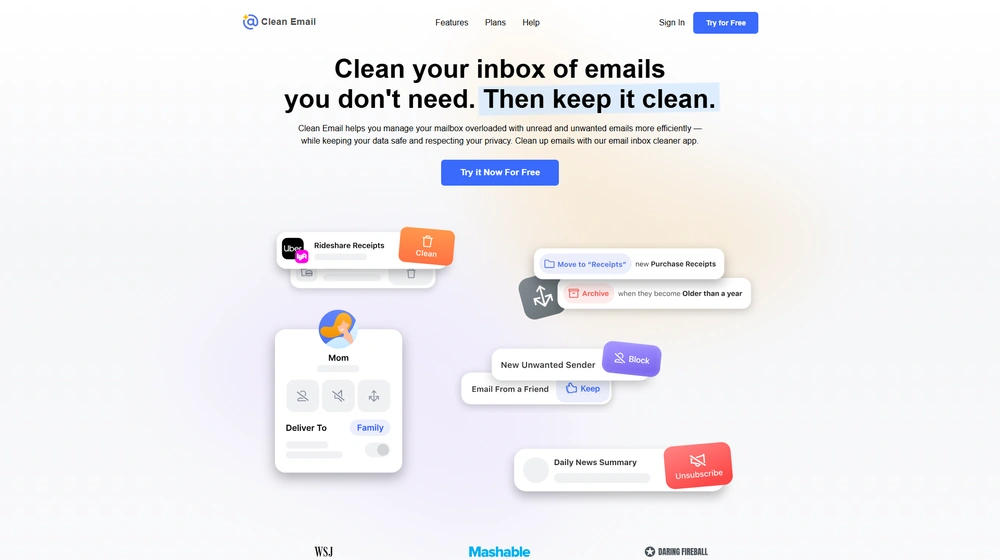 Clean Email dashboard