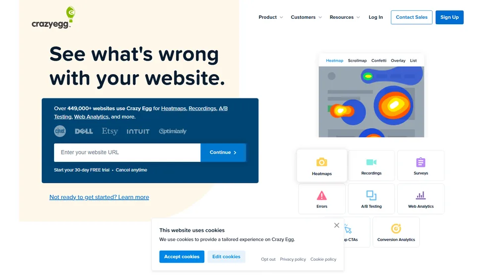 Crazy Egg dashboard