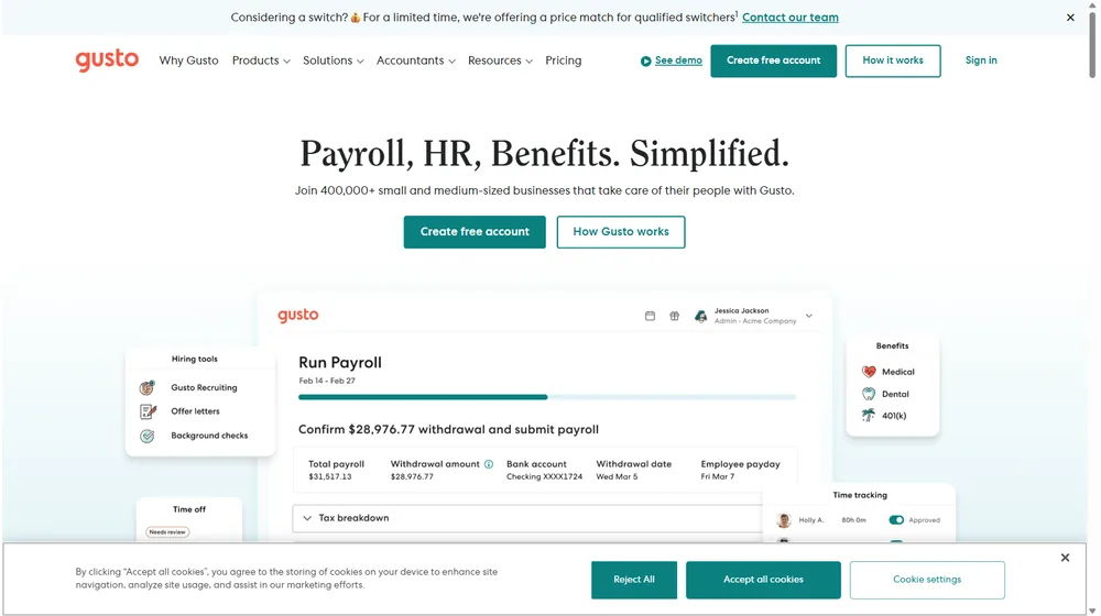 Gusto dashboard