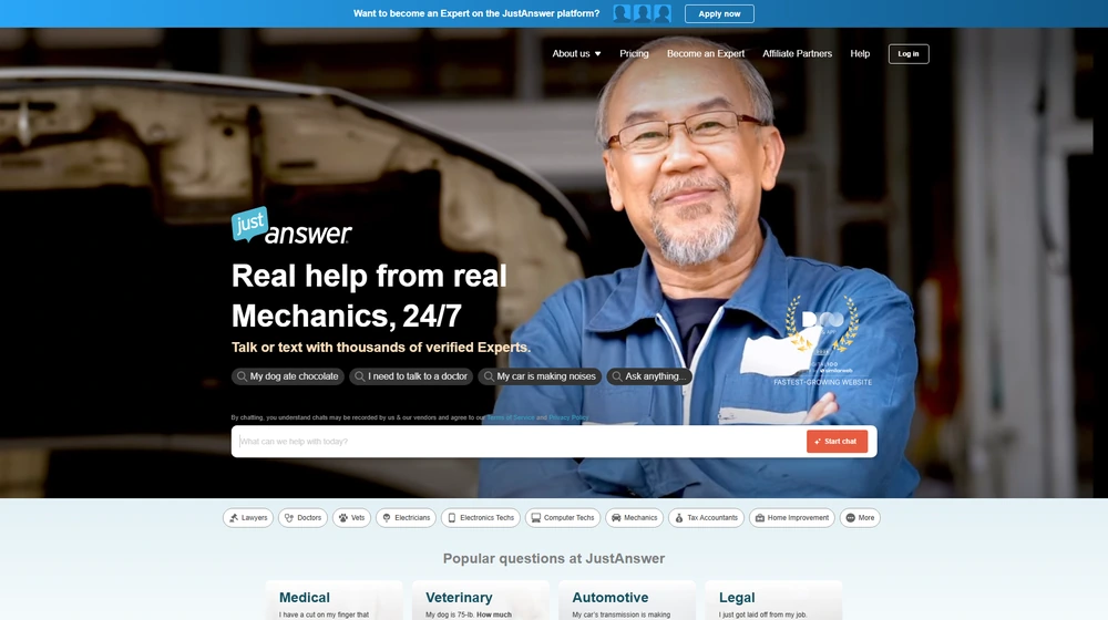 JustAnswer dashboard