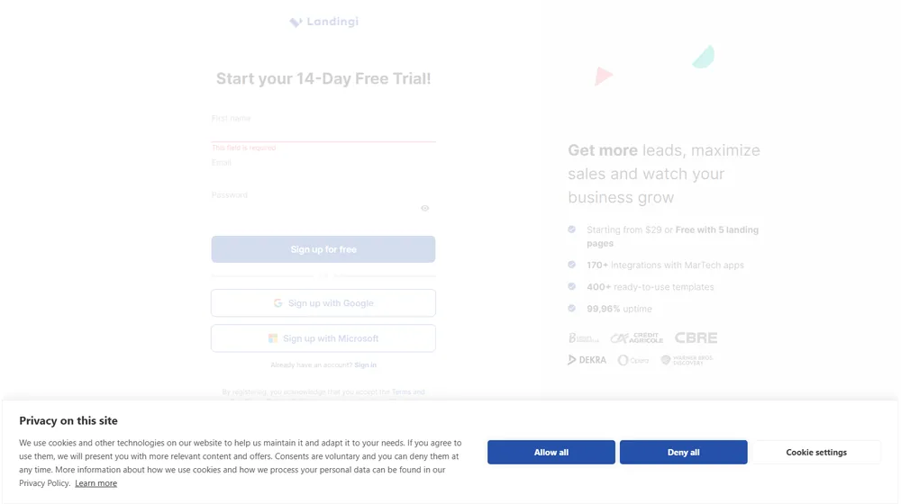 Landingi dashboard