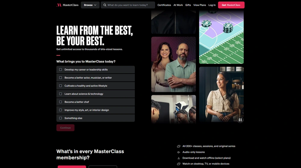 MasterClass dashboard