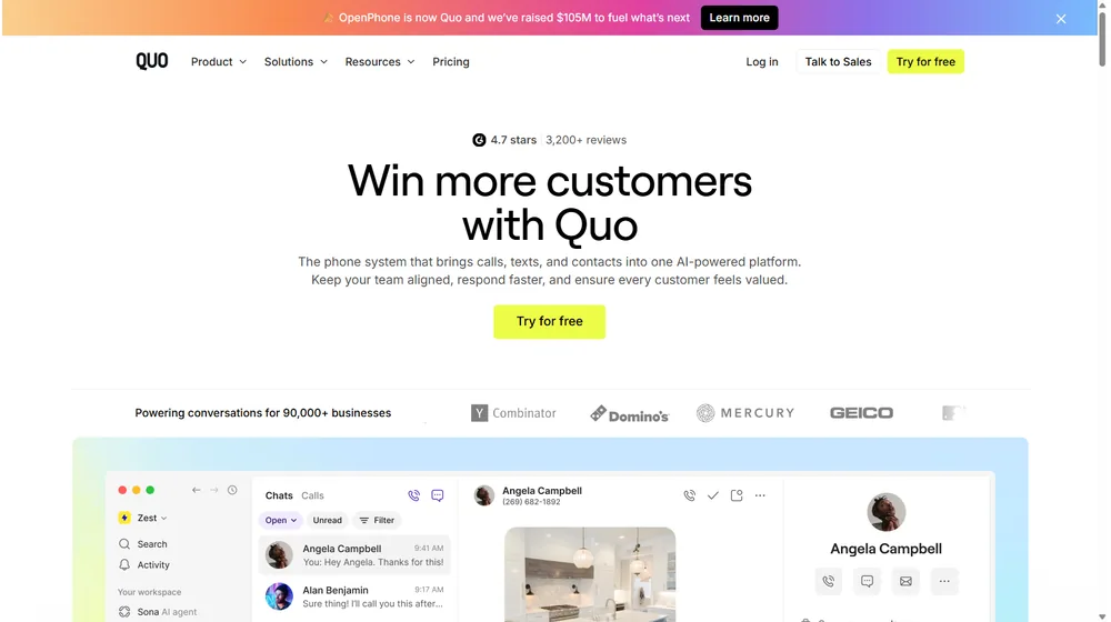 Quo (formerly OpenPhone) dashboard
