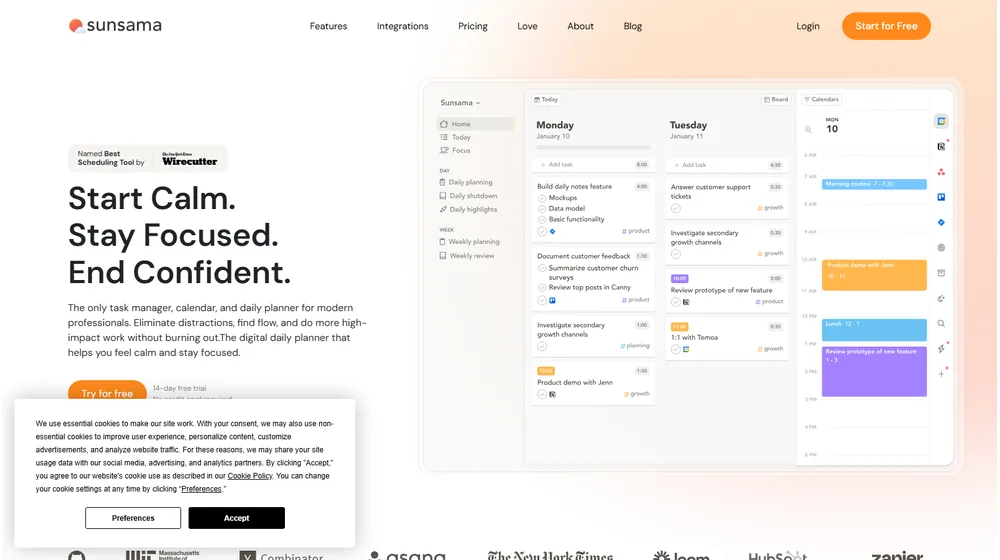 Sunsama dashboard