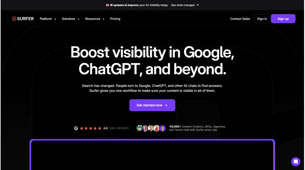 Surfer SEO dashboard