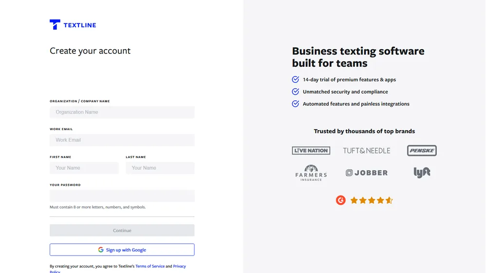 Textline dashboard