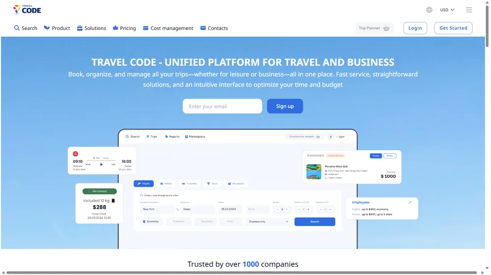 Travel Code dashboard