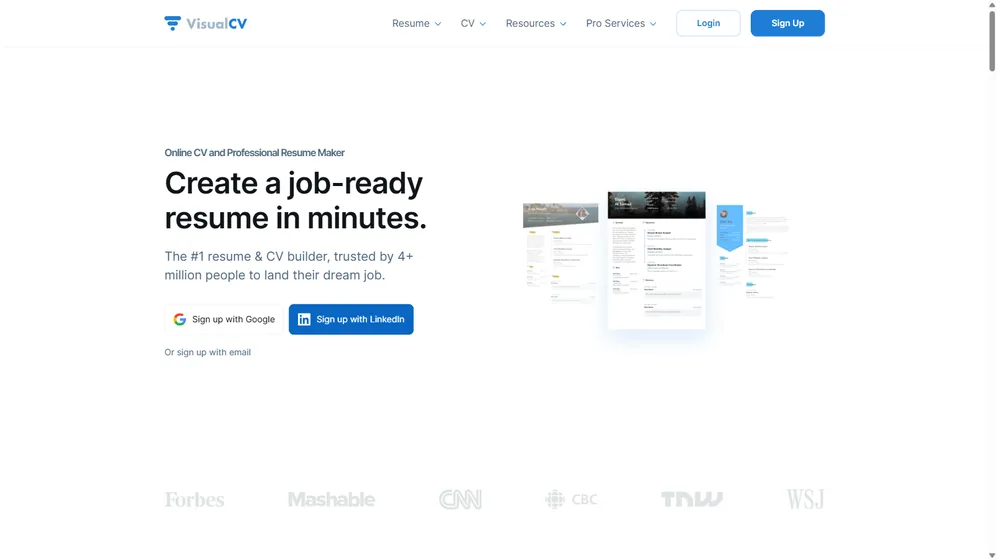 VisualCV dashboard